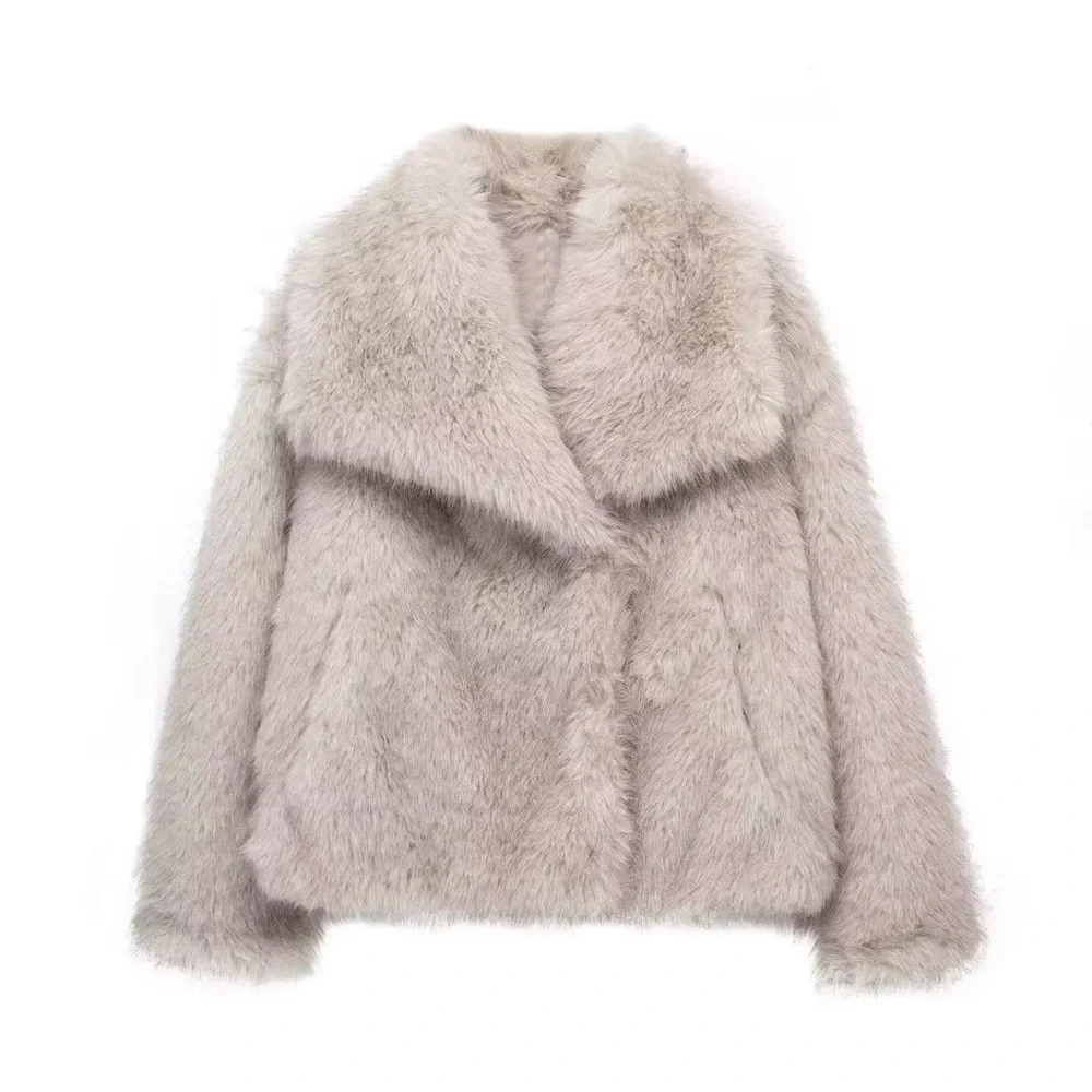 Higgins Winter Sherpa Plush Thicken Lapel Outwear Color Beige Sizes XS, S, M, L - Picture 2 of 3